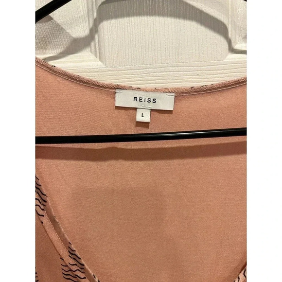 Reiss Remy Silk Front Striped Tank Large Peachy Pink - Picture 3 of 6